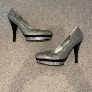 Elegant Silver Glitter Heels